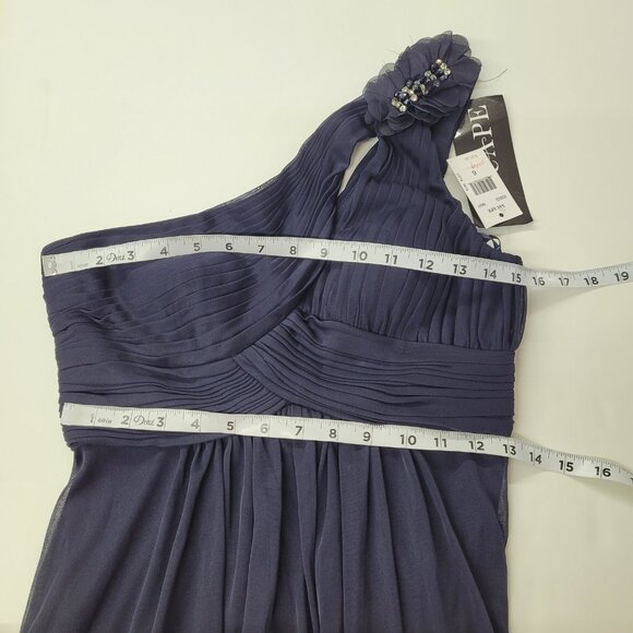 XSCAPE Dress Womens 6 Navy Blue Maxi One Shoulder Chiffon Formal Gown Beaded - Picture 15 of 16